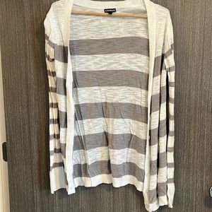 Express Size Medium Gray and White Striped Cardigan